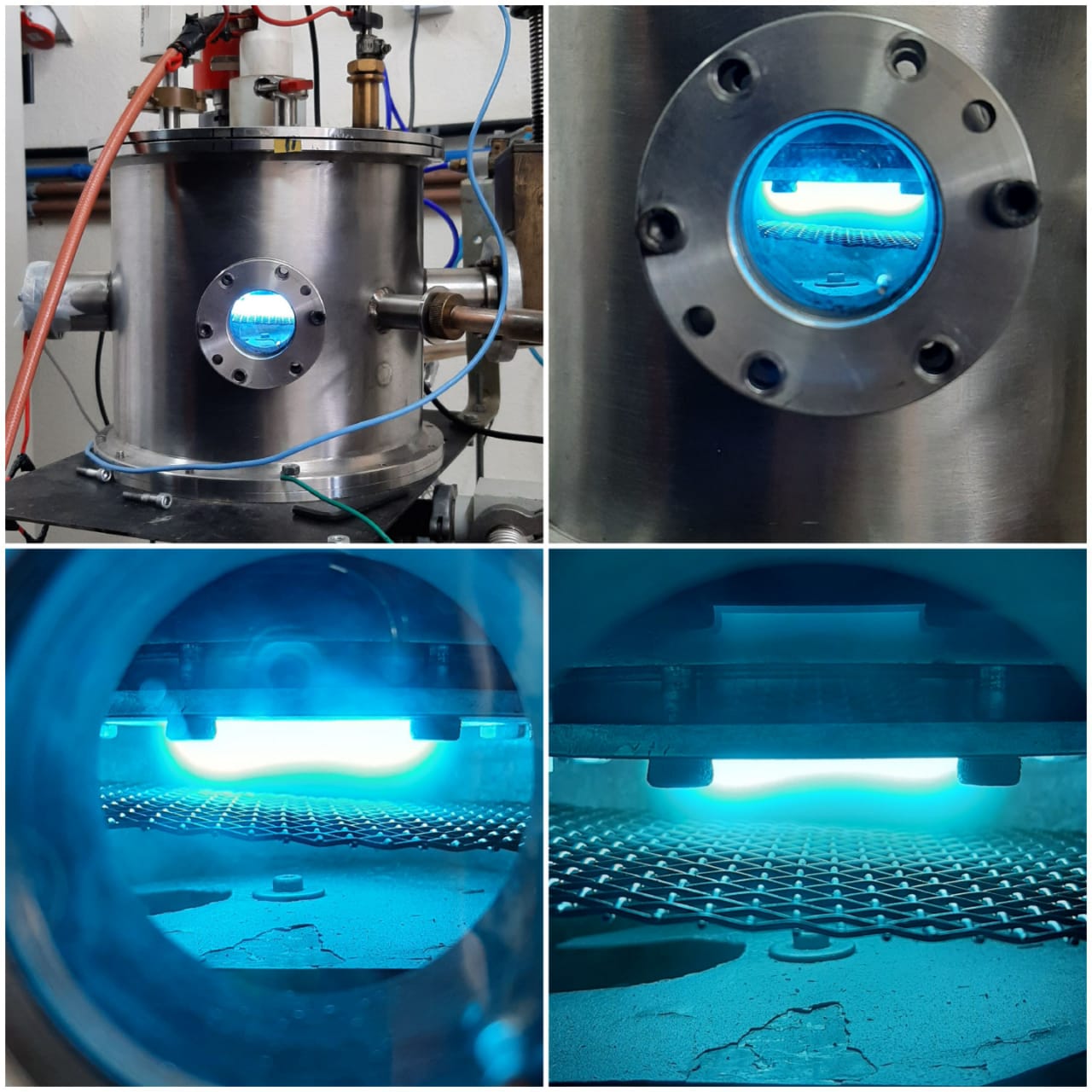 <p>Plasma de argônio confinado magneticamente em um sistema magnetron sputtering (alvo de titânio)</p>
