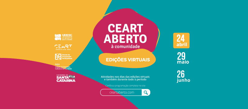 <hr />
<p><strong>EDIÇÕES VIRTUAIS - 2021</strong></p>

<hr />
<p> </p>

<p>O Centro de Artes (Ceart) da Universidade do Estado de Santa Catarina (Udesc) realizou durante os anos de 2018 e 2019 o projeto CEART ABERTO À COMUNIDADE, em um formato de evento mensal, que ocorreu aos sábados nas dependências da Udesc Ceart, em Florianópolis.</p>

<p>O projeto - estruturado pelo Núcleo de Proposições Participativas e coordenado pela Direção de Extensão, Cultura e Comunidade da Udesc Ceart - visa oferecer à comunidade catarinense ações de formação e difusão artística e cultural por meio de atividades desenvolvidas pelos cinco departamentos do centro de ensino - Artes Cênicas, Artes Visuais, Design, Moda e Música -, nas áreas do ensino, pesquisa, pós-graduação e extensão; além de receber feiras, ofertar espaços de convivência, disponibilizar salas para estudos e promover atividades convidadas.</p>

<p>O objetivo deste projeto é ampliar a inserção social e atuação extensionista e cultural do Centro de Artes da Udesc, fomentando o usufruto da universidade e de suas atividades e espaços pela sociedade.</p>

<p>Nos anos de 2018 e 2019 foram realizadas 13 edições do projeto, com mais de 200 atividades compondo sua programação e um público estimado em mais de 10 mil pessoas. O projeto também contou com a parceria de instituições como a Fundação Cultural Franklin Cascaes, Nipocultura, SESC, Conselho Estadual de Cultura e Academia Catarinense de Letras, além do apoio da Pró-Reitoria de Extensão, Cultura e Comunidade da Udesc.</p>

<p>Em março de 2020, a equipe de produção já estava iniciando o trabalho de divu