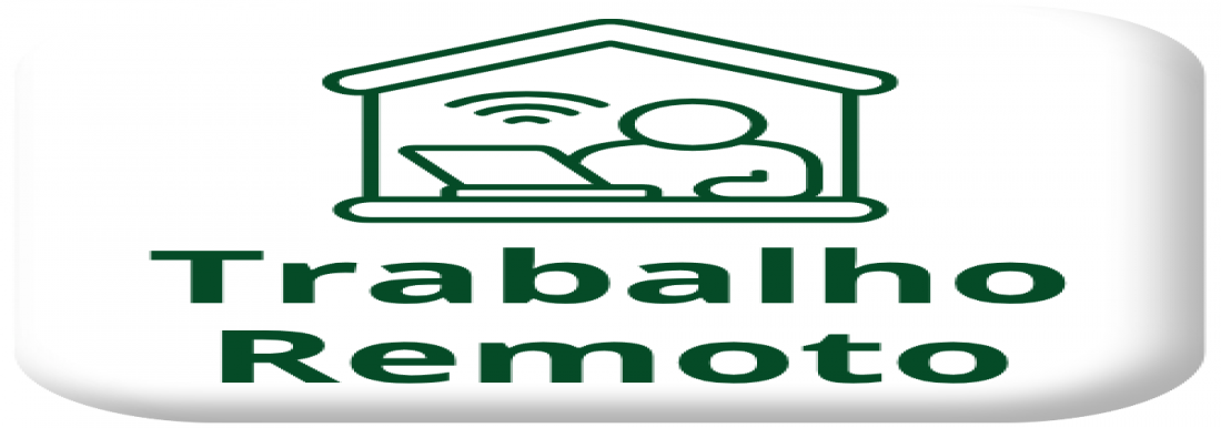 <p>Ícone do contorno de uma casa contendo a silhueta de uma pessoa usando um notebook, com um sinal de Wi-Fi acima. Abaixo da casa, está escrito 'Trabalho Remoto'.</p>